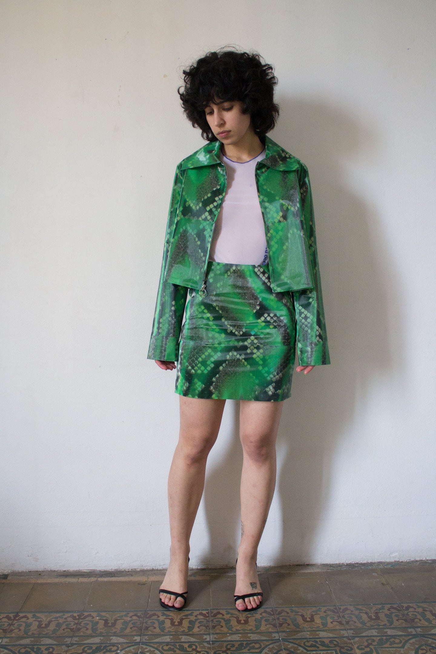 Holographic Python Skirt Green