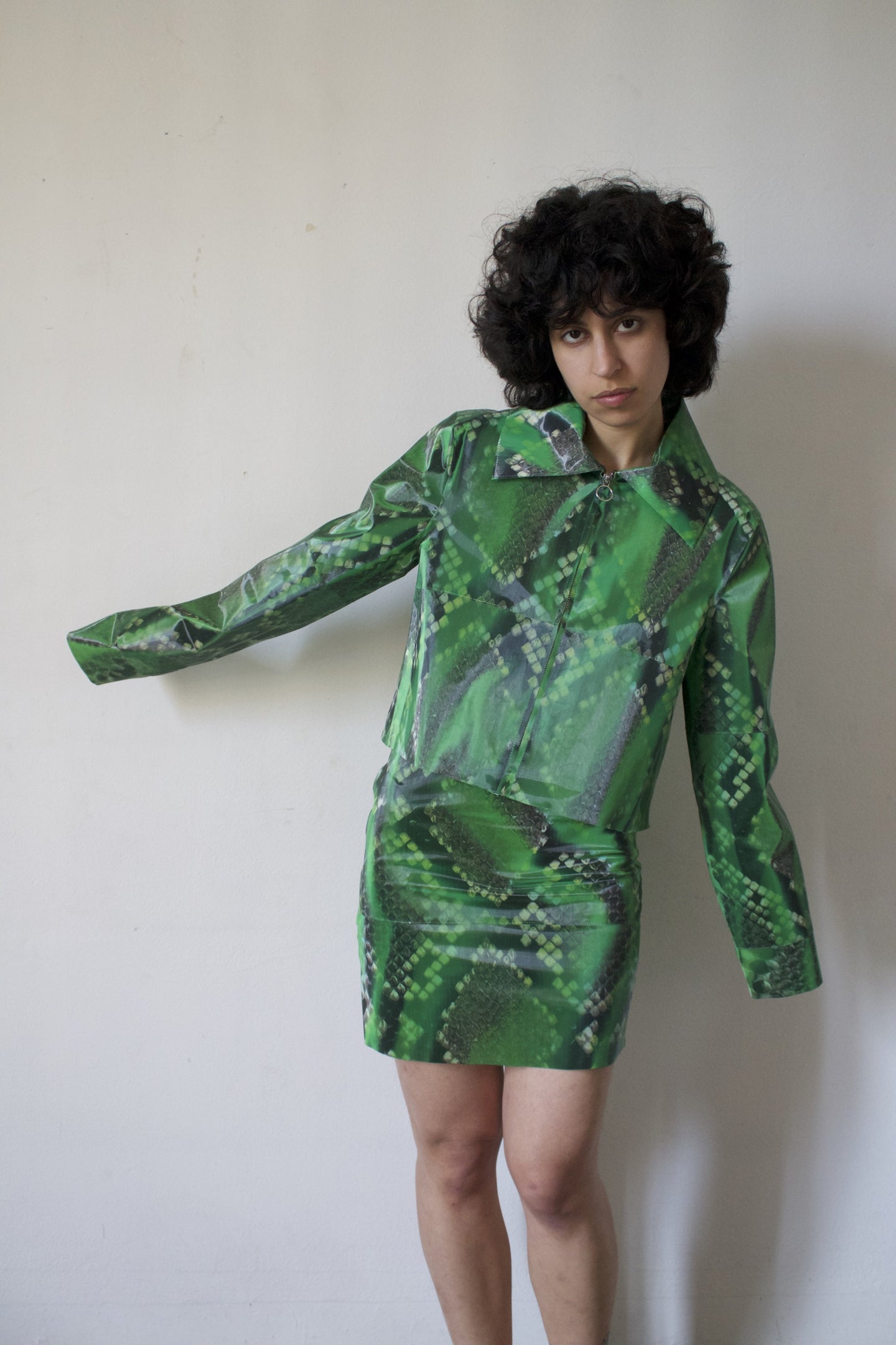 Holographic Python Jacket Green